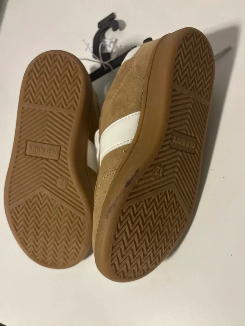 Old Navy Kids Brown Suede Sneakers with White Stripe